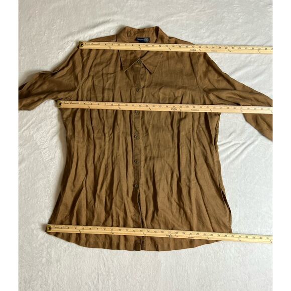 Venezia Jeans Women’s Linen Button Up Blouse Size 2X 18-20 Brown Coastal Casual - Picture 5 of 7